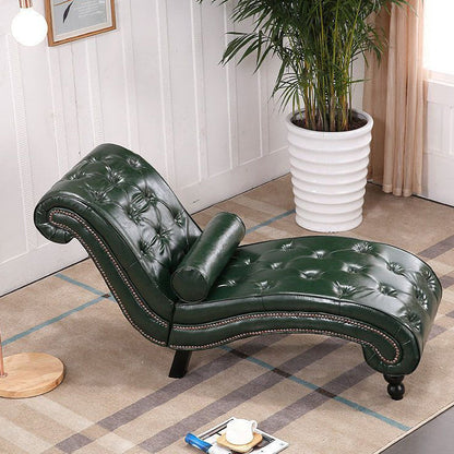 Traditional European Wood Velvet And Leather Curved Chaise Lounge Recliner With Backrest For Living Room And Bedroom