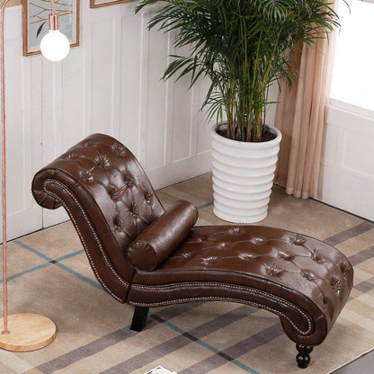 Traditional European Wood Velvet And Leather Curved Chaise Lounge Recliner With Backrest For Living Room And Bedroom