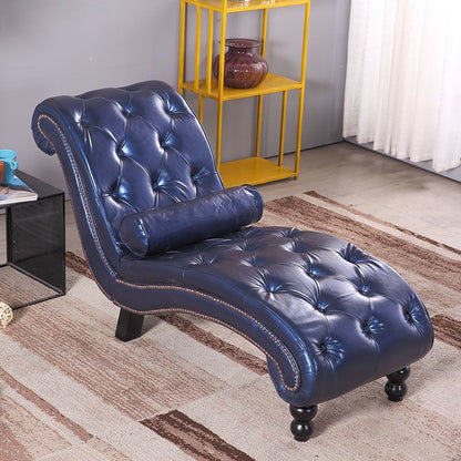 Traditional European Wood Velvet And Leather Curved Chaise Lounge Recliner With Backrest For Living Room And Bedroom