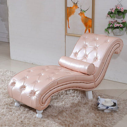 Traditional European Wood Velvet And Leather Curved Chaise Lounge Recliner With Backrest For Living Room And Bedroom