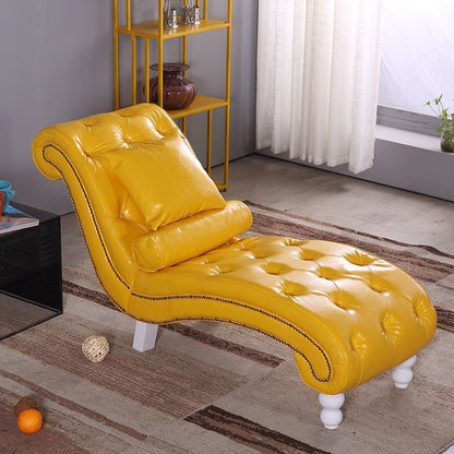 Traditional European Wood Velvet And Leather Curved Chaise Lounge Recliner With Backrest For Living Room And Bedroom