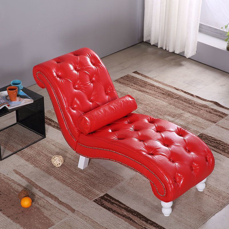 Traditional European Wood Velvet And Leather Curved Chaise Lounge Recliner With Backrest For Living Room And Bedroom