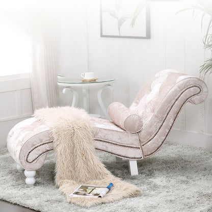 Traditional European Wood Velvet And Leather Curved Chaise Lounge Recliner With Backrest For Living Room And Bedroom