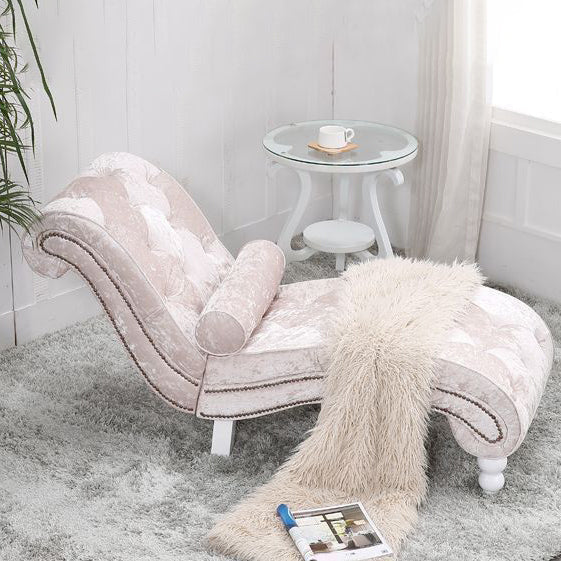 Traditional European Wood Velvet And Leather Curved Chaise Lounge Recliner With Backrest For Living Room And Bedroom