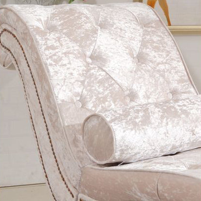 Traditional European Wood Velvet And Leather Curved Chaise Lounge Recliner With Backrest For Living Room And Bedroom