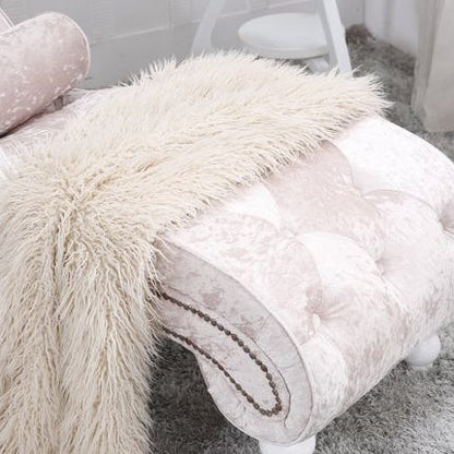 Traditional European Wood Velvet And Leather Curved Chaise Lounge Recliner With Backrest For Living Room And Bedroom