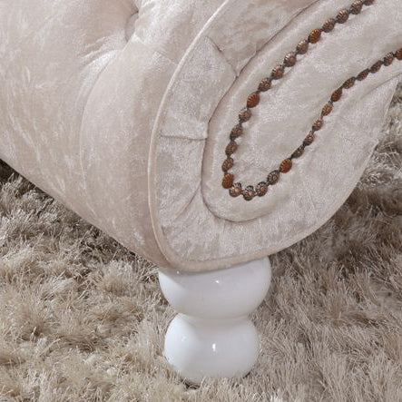 Traditional European Wood Velvet And Leather Curved Chaise Lounge Recliner With Backrest For Living Room And Bedroom