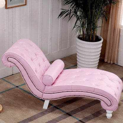 Traditional European Wood Velvet And Leather Curved Chaise Lounge Recliner With Backrest For Living Room And Bedroom