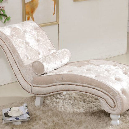 Traditional European Wood Velvet And Leather Curved Chaise Lounge Recliner With Backrest For Living Room And Bedroom