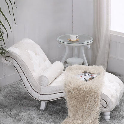 Traditional European Wood Velvet And Leather Curved Chaise Lounge Recliner With Backrest For Living Room And Bedroom