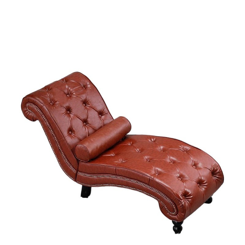 Traditional European Wood Velvet And Leather Curved Chaise Lounge Recliner With Backrest For Living Room And Bedroom