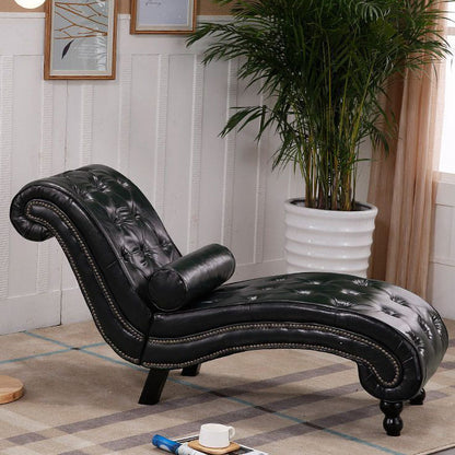 Traditional European Wood Velvet And Leather Curved Chaise Lounge Recliner With Backrest For Living Room And Bedroom