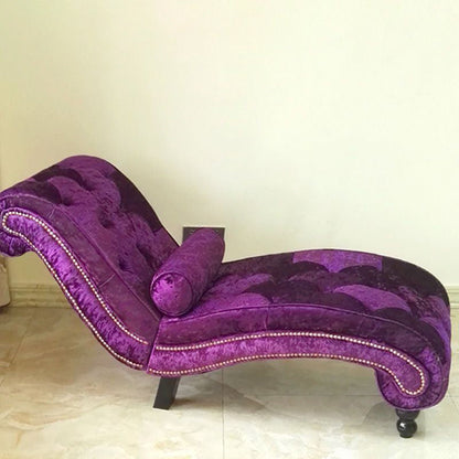 Traditional European Wood Velvet And Leather Curved Chaise Lounge Recliner With Backrest For Living Room And Bedroom