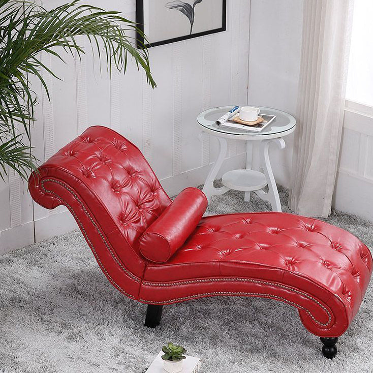 Traditional European Wood Velvet And Leather Curved Chaise Lounge Recliner With Backrest For Living Room And Bedroom