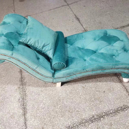 Traditional European Wood Velvet And Leather Curved Chaise Lounge Recliner With Backrest For Living Room And Bedroom