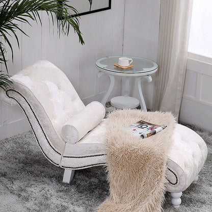 Traditional European Wood Velvet And Leather Curved Chaise Lounge Recliner With Backrest For Living Room And Bedroom