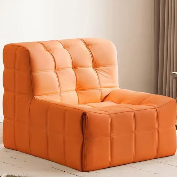 Contemporary Nordic Corduroy Faux Leather Sponge Block-Shaped Accent Chair With Backrest For Living Room And Bedroom