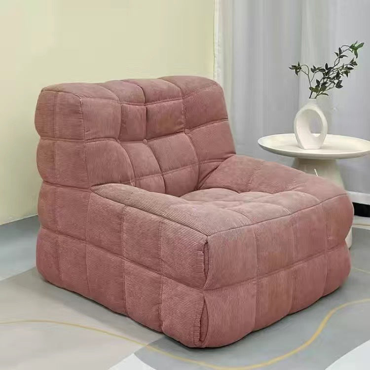 Contemporary Nordic Corduroy Faux Leather Sponge Block-Shaped Accent Chair With Backrest For Living Room And Bedroom