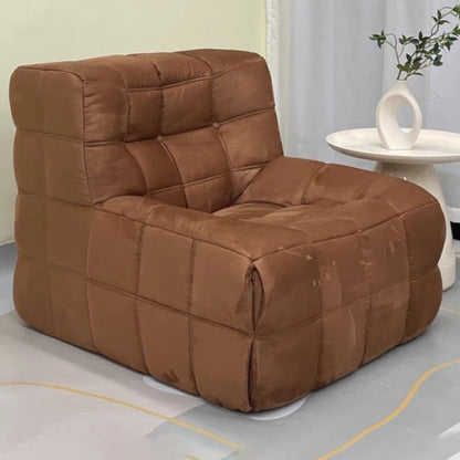 Contemporary Nordic Corduroy Faux Leather Sponge Block-Shaped Accent Chair With Backrest For Living Room And Bedroom