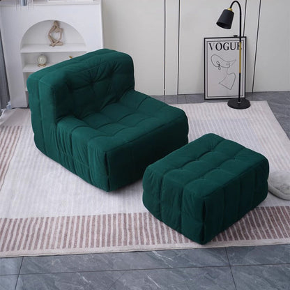 Contemporary Nordic Corduroy Faux Leather Sponge Block-Shaped Accent Chair With Backrest For Living Room And Bedroom