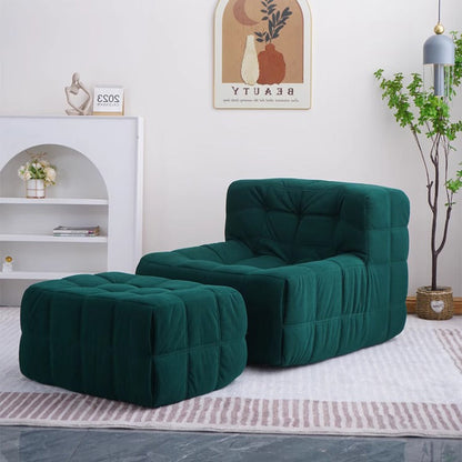 Contemporary Nordic Corduroy Faux Leather Sponge Block-Shaped Accent Chair With Backrest For Living Room And Bedroom