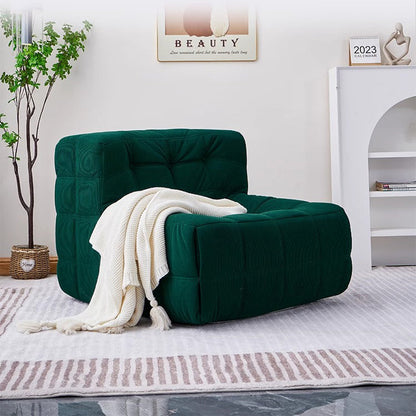 Contemporary Nordic Corduroy Faux Leather Sponge Block-Shaped Accent Chair With Backrest For Living Room And Bedroom