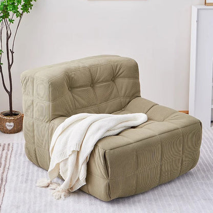 Contemporary Nordic Corduroy Faux Leather Sponge Block-Shaped Accent Chair With Backrest For Living Room And Bedroom