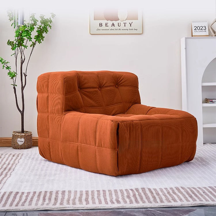 Contemporary Nordic Corduroy Faux Leather Sponge Block-Shaped Accent Chair With Backrest For Living Room And Bedroom