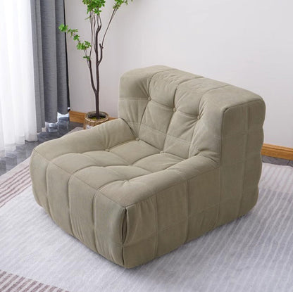 Contemporary Nordic Corduroy Faux Leather Sponge Block-Shaped Accent Chair With Backrest For Living Room And Bedroom