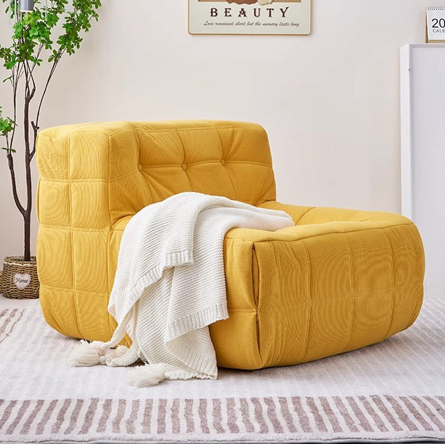 Contemporary Nordic Corduroy Faux Leather Sponge Block-Shaped Accent Chair With Backrest For Living Room And Bedroom