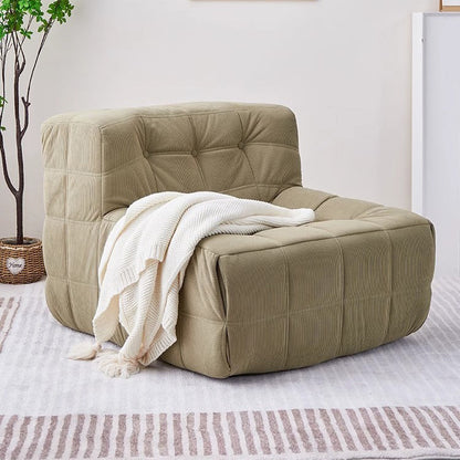 Contemporary Nordic Corduroy Faux Leather Sponge Block-Shaped Accent Chair With Backrest For Living Room And Bedroom