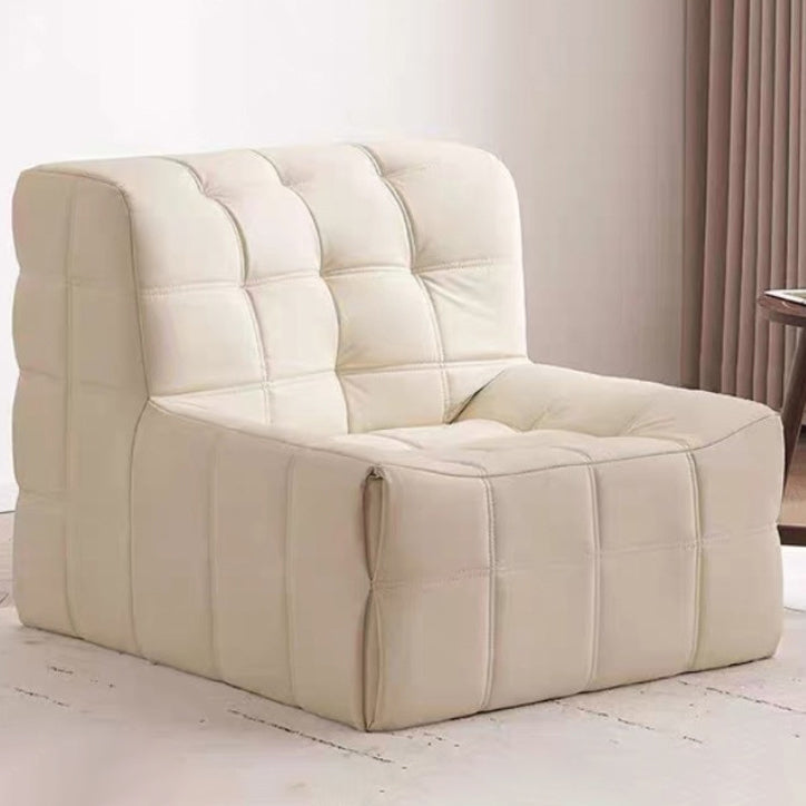 Contemporary Nordic Corduroy Faux Leather Sponge Block-Shaped Accent Chair With Backrest For Living Room And Bedroom
