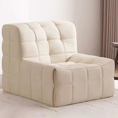 Contemporary Nordic Corduroy Faux Leather Sponge Block-Shaped Accent Chair With Backrest For Living Room And Bedroom