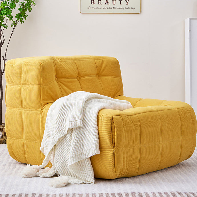 Contemporary Nordic Corduroy Faux Leather Sponge Block-Shaped Accent Chair With Backrest For Living Room And Bedroom