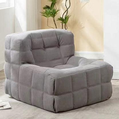 Contemporary Nordic Corduroy Faux Leather Sponge Block-Shaped Accent Chair With Backrest For Living Room And Bedroom