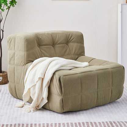 Contemporary Nordic Corduroy Faux Leather Sponge Block-Shaped Accent Chair With Backrest For Living Room And Bedroom