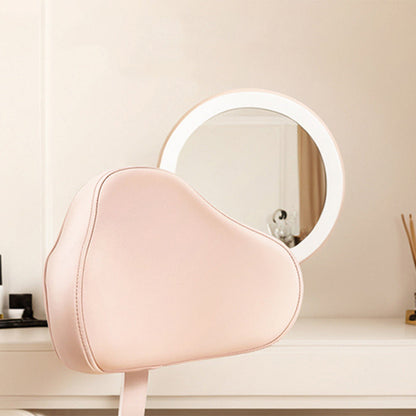 Contemporary Nordic Leather & Metal Cloud-Shaped Round Swivel Vanity Stool Backrest For Bedroom & Home Office