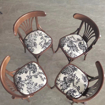 Contemporary Retro Beech Wood Fabric Rattan Faux Leather Seat Round Curved Dining Chair Backrest For Dining Room