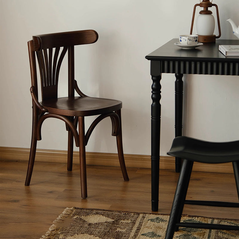 Contemporary Retro Beech Wood Fabric Rattan Faux Leather Seat Round Curved Dining Chair Backrest For Dining Room