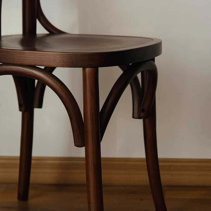 Contemporary Retro Beech Wood Fabric Rattan Faux Leather Seat Round Curved Dining Chair Backrest For Dining Room