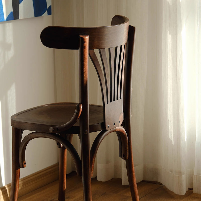 Contemporary Retro Beech Wood Fabric Rattan Faux Leather Seat Round Curved Dining Chair Backrest For Dining Room