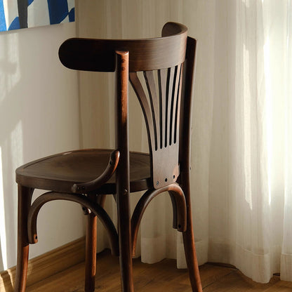 Contemporary Retro Beech Wood Fabric Rattan Faux Leather Seat Round Curved Dining Chair Backrest For Dining Room