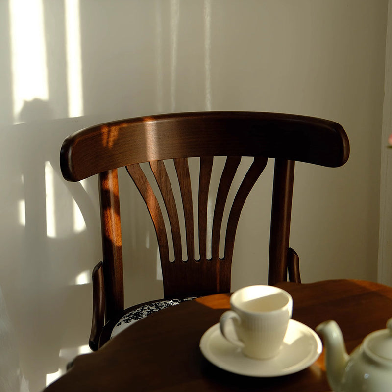 Contemporary Retro Beech Wood Fabric Rattan Faux Leather Seat Round Curved Dining Chair Backrest For Dining Room