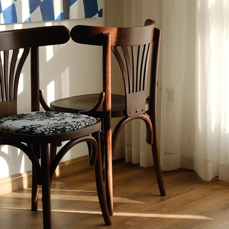 Contemporary Retro Beech Wood Fabric Rattan Faux Leather Seat Round Curved Dining Chair Backrest For Dining Room