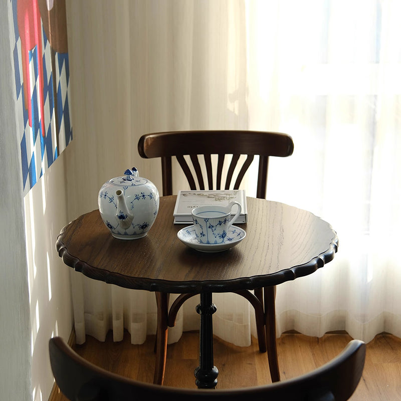 Contemporary Retro Beech Wood Fabric Rattan Faux Leather Seat Round Curved Dining Chair Backrest For Dining Room