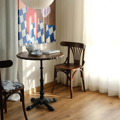 Contemporary Retro Beech Wood Fabric Rattan Faux Leather Seat Round Curved Dining Chair Backrest For Dining Room