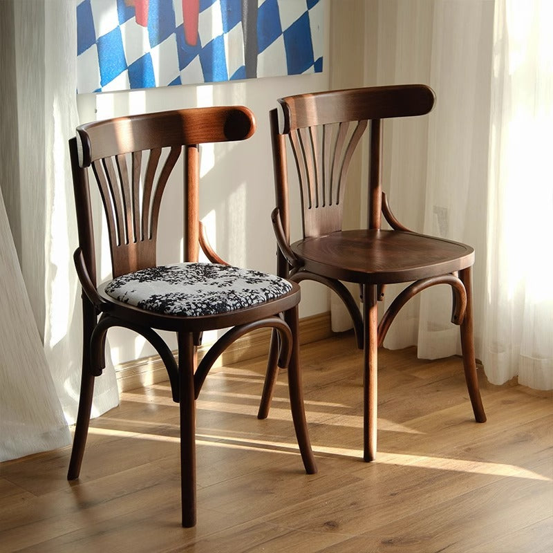 Contemporary Retro Beech Wood Fabric Rattan Faux Leather Seat Round Curved Dining Chair Backrest For Dining Room