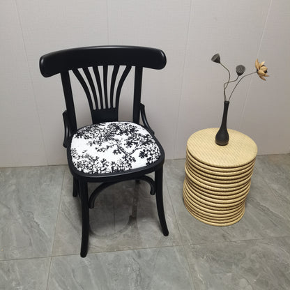 Contemporary Retro Beech Wood Fabric Rattan Faux Leather Seat Round Curved Dining Chair Backrest For Dining Room