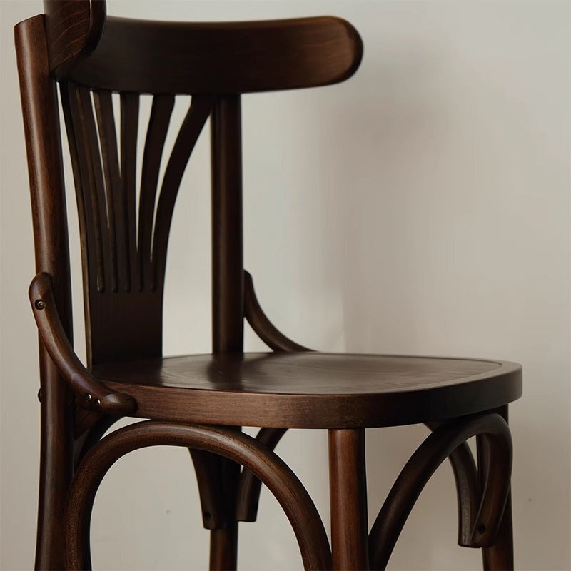 Contemporary Retro Beech Wood Fabric Rattan Faux Leather Seat Round Curved Dining Chair Backrest For Dining Room