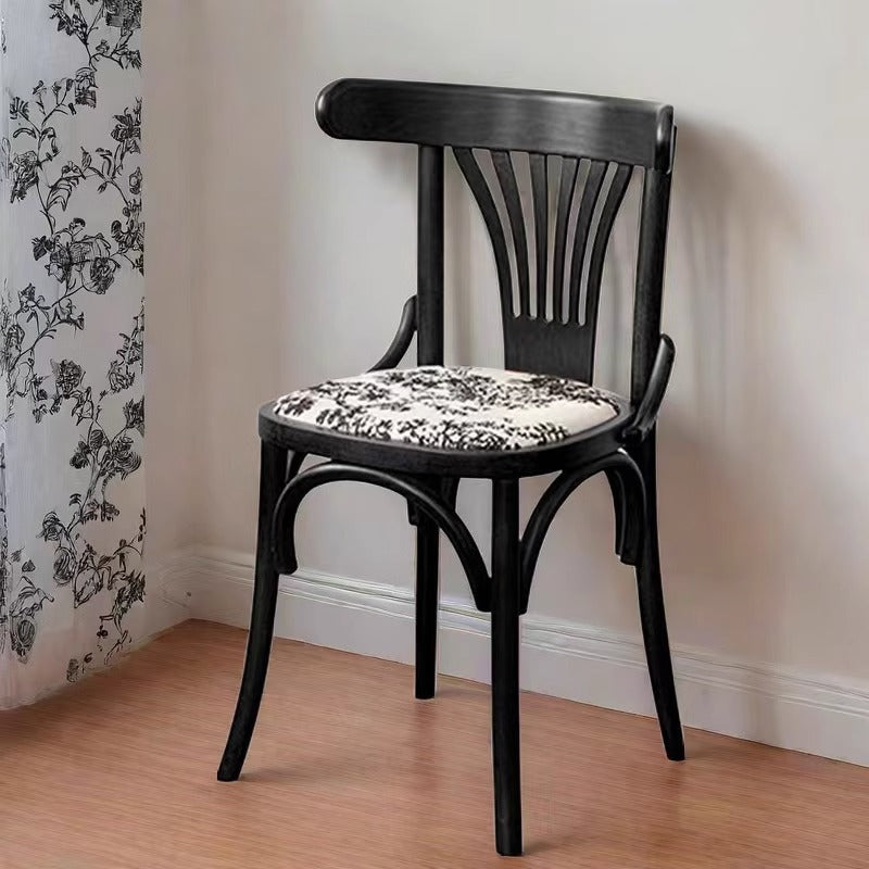 Contemporary Retro Beech Wood Fabric Rattan Faux Leather Seat Round Curved Dining Chair Backrest For Dining Room